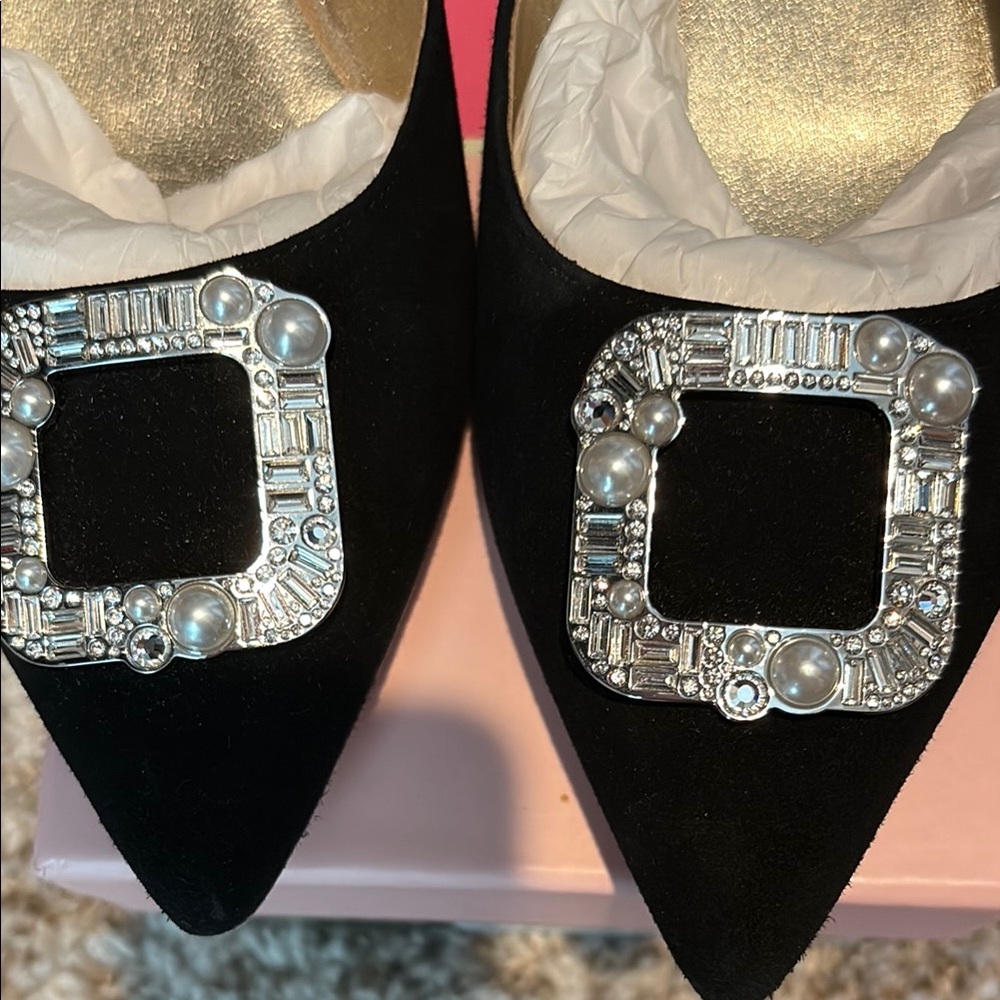 Kate Spade New York Black Embellished Pointed Toe Flats - Picture 3 of 6